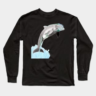 Dolphin Jumping Above the Waves- Light Green Long Sleeve T-Shirt